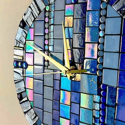 Blue mosaic clock - made by Famos Mosaics