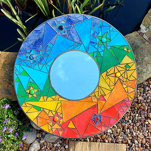 Rainbow circle mosaic mirror - made by Famos Mosaics