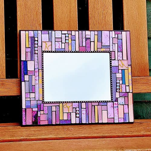 Pink rectangle mosaic mirror - made by Famos Mosaics