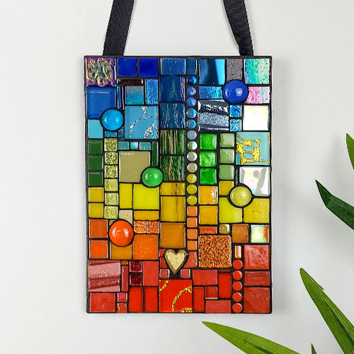 Rainbow rectangle mosaic art - made by Famos Mosaics