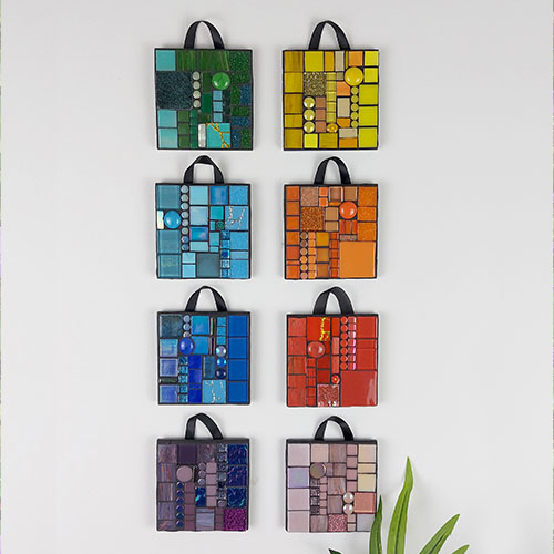 Multi-coloured square mosaic wall art set - made by Famos Mosaics